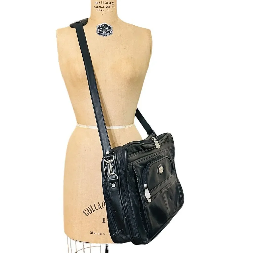 Pierre Cardin Black Leather Look Laptop Bag / brief case